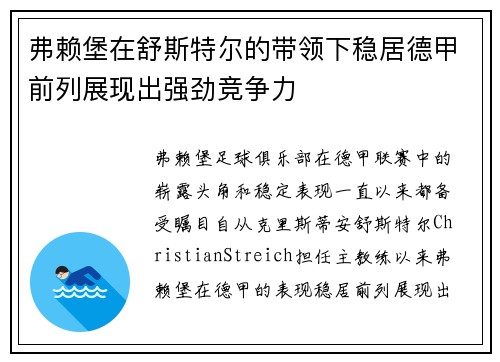 弗赖堡在舒斯特尔的带领下稳居德甲前列展现出强劲竞争力